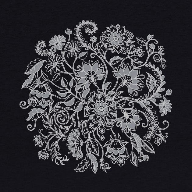 Jacobean-Inspired Light on Dark Grey Floral Doodle by micklyn